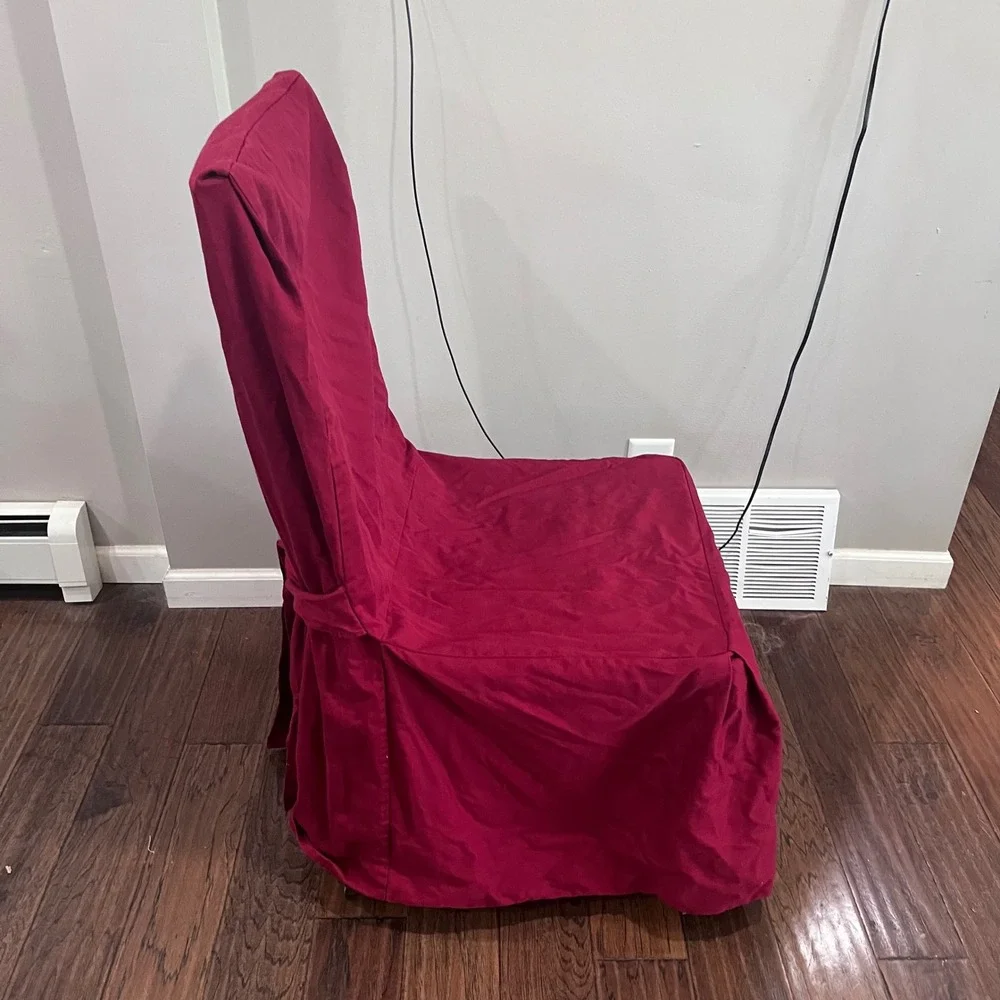 Cranberry Red Cotton Twill Dining Chair Slipcover Skirted‎ High Back Tie Vtg